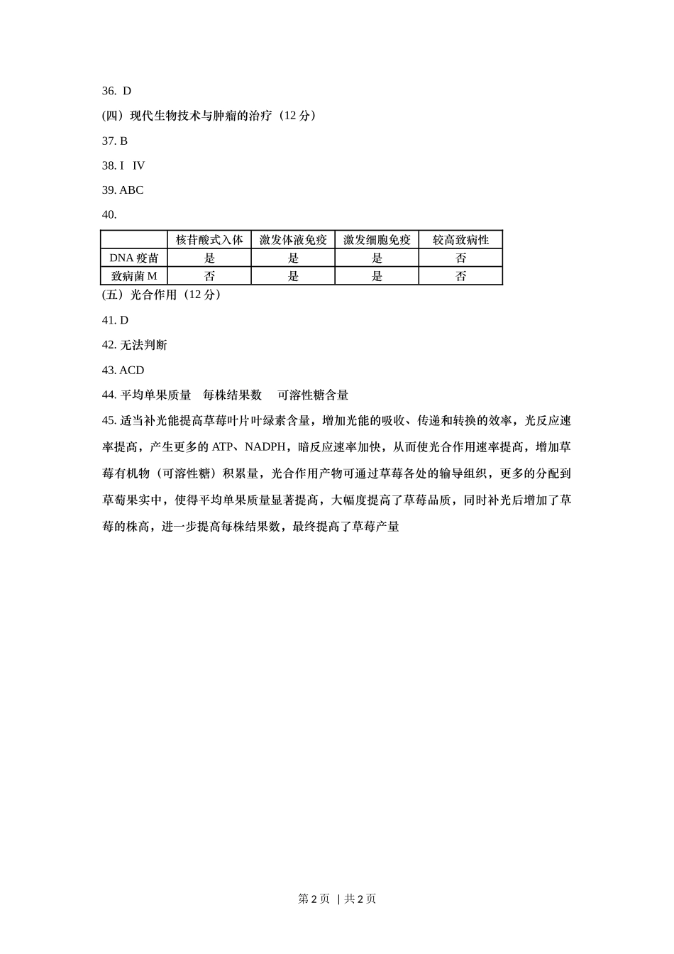 2019年高考生物试卷（上海）（答案卷）_第2页