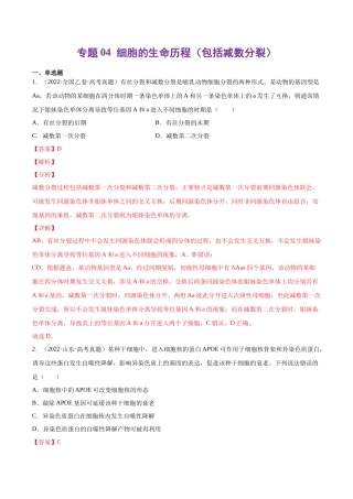 专题 细胞的生命历程（包括减数分裂）-十年（2013-2022）高考生物真题分项汇编（全国通用）（解析版）