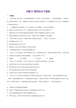 专题 遗传的分子基础-十年（2013-2022）高考生物真题分项汇编（全国通用）（学生版）