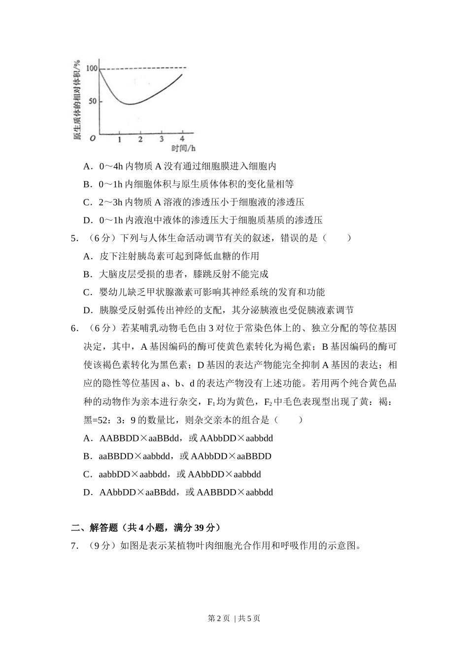 2017年高考生物试卷（新课标Ⅱ）（空白卷）_第2页