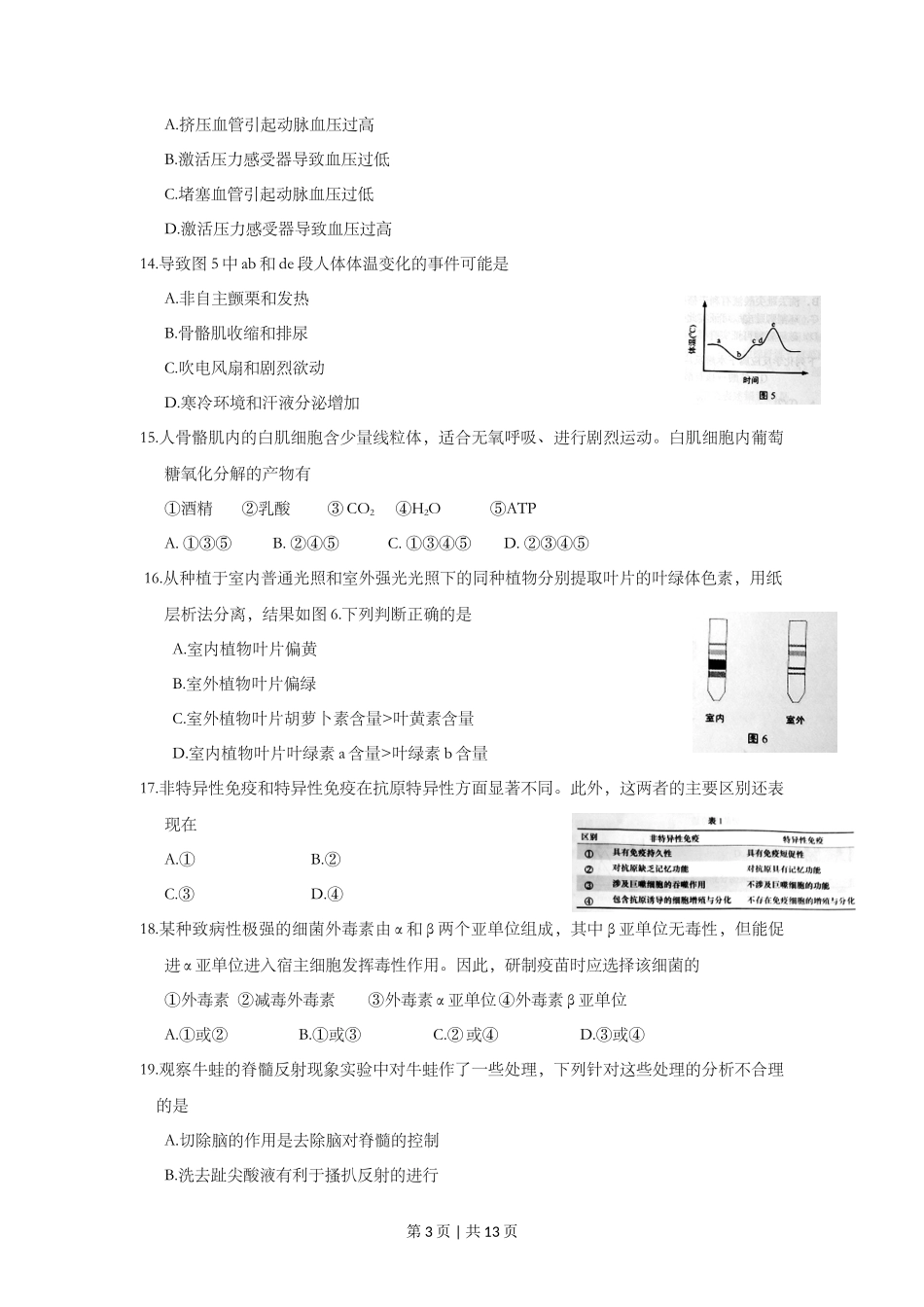 2016年高考生物试卷（上海）（空白卷）_第3页