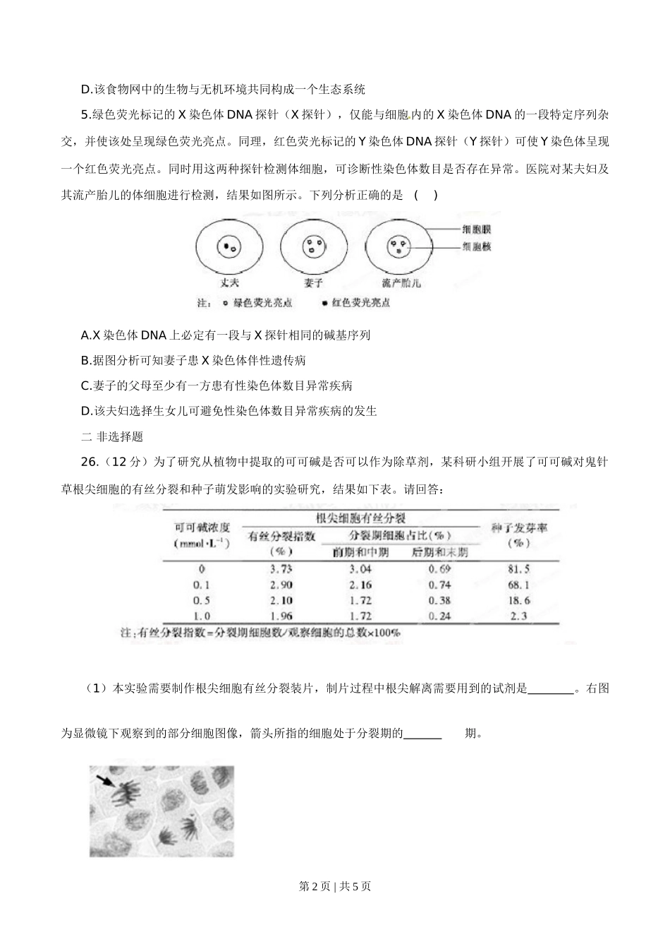 2015年高考生物试卷（福建）（空白卷）_第2页