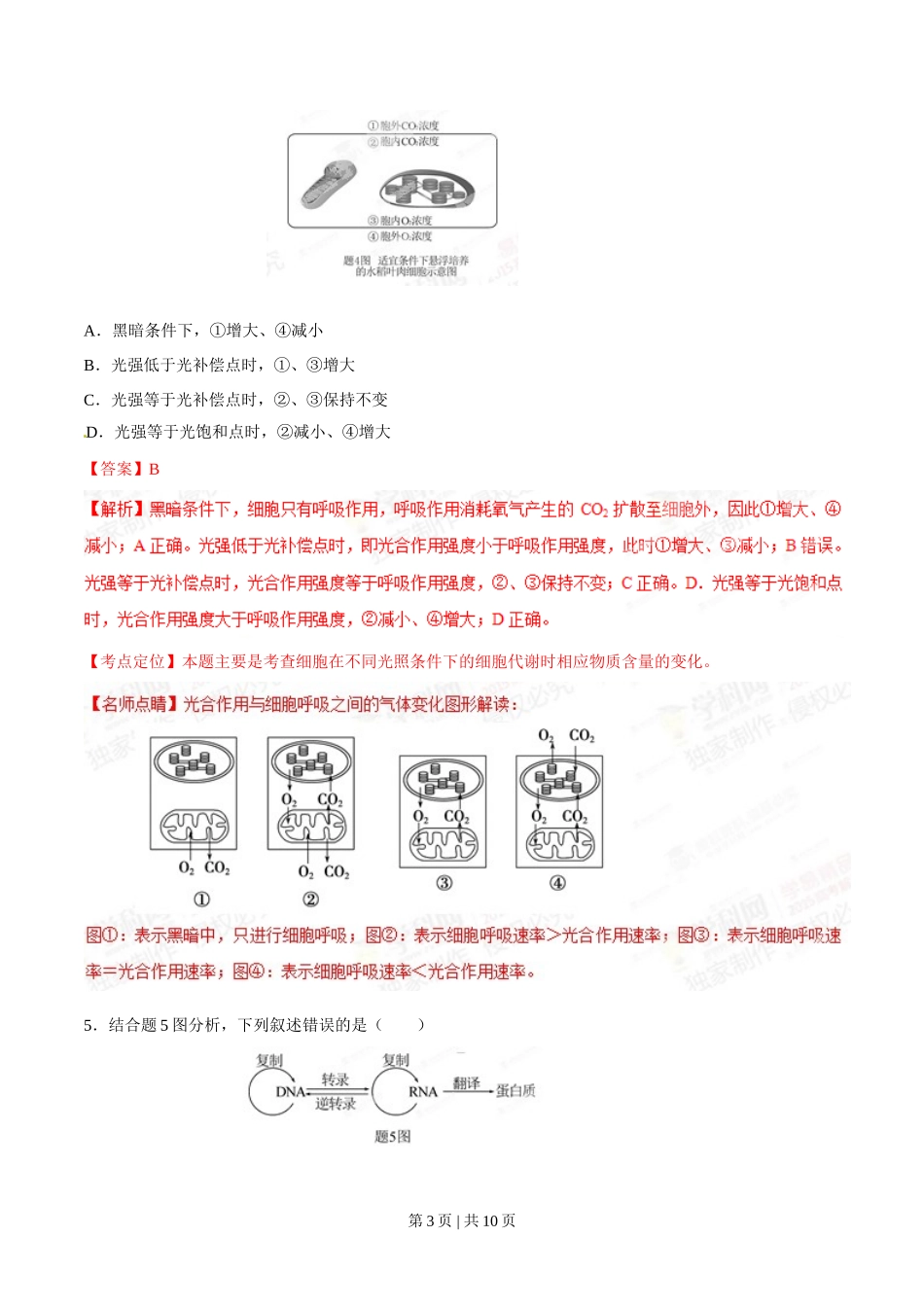 2015年高考生物试卷（重庆）（解析卷）_第3页