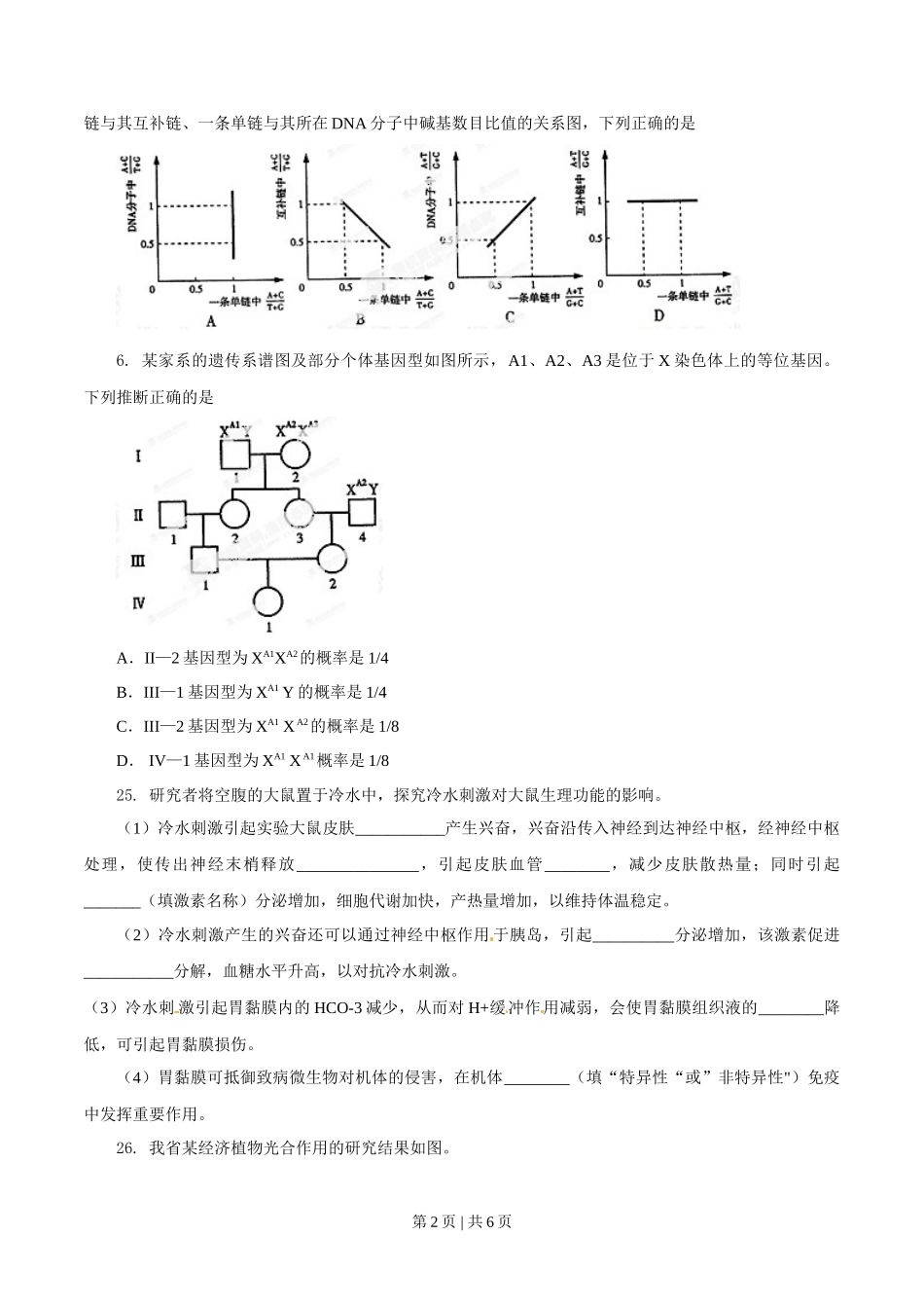 2014年高考生物试卷（山东）（空白卷）_第2页