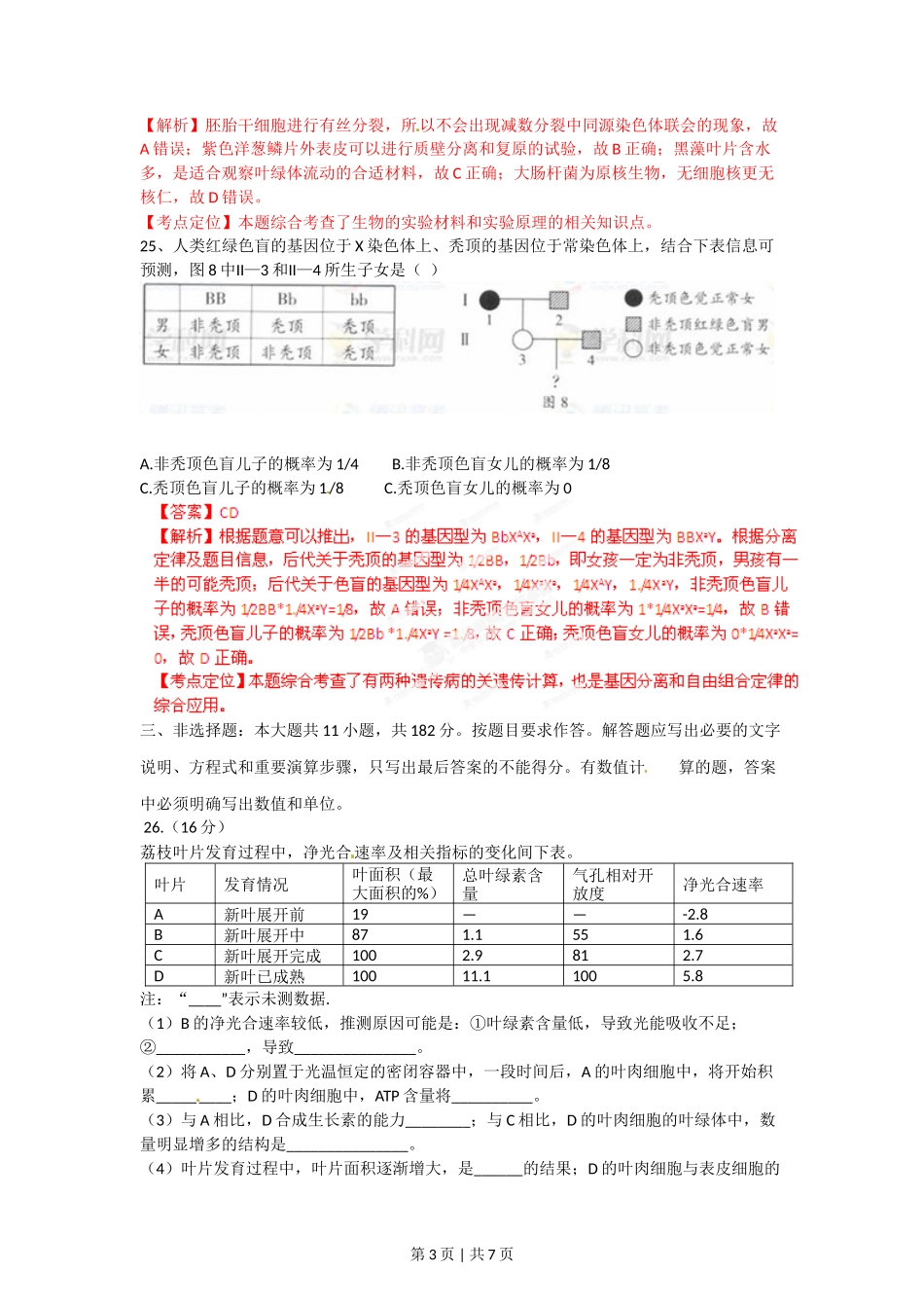 2012年高考生物试卷（广东）（解析卷）_第3页