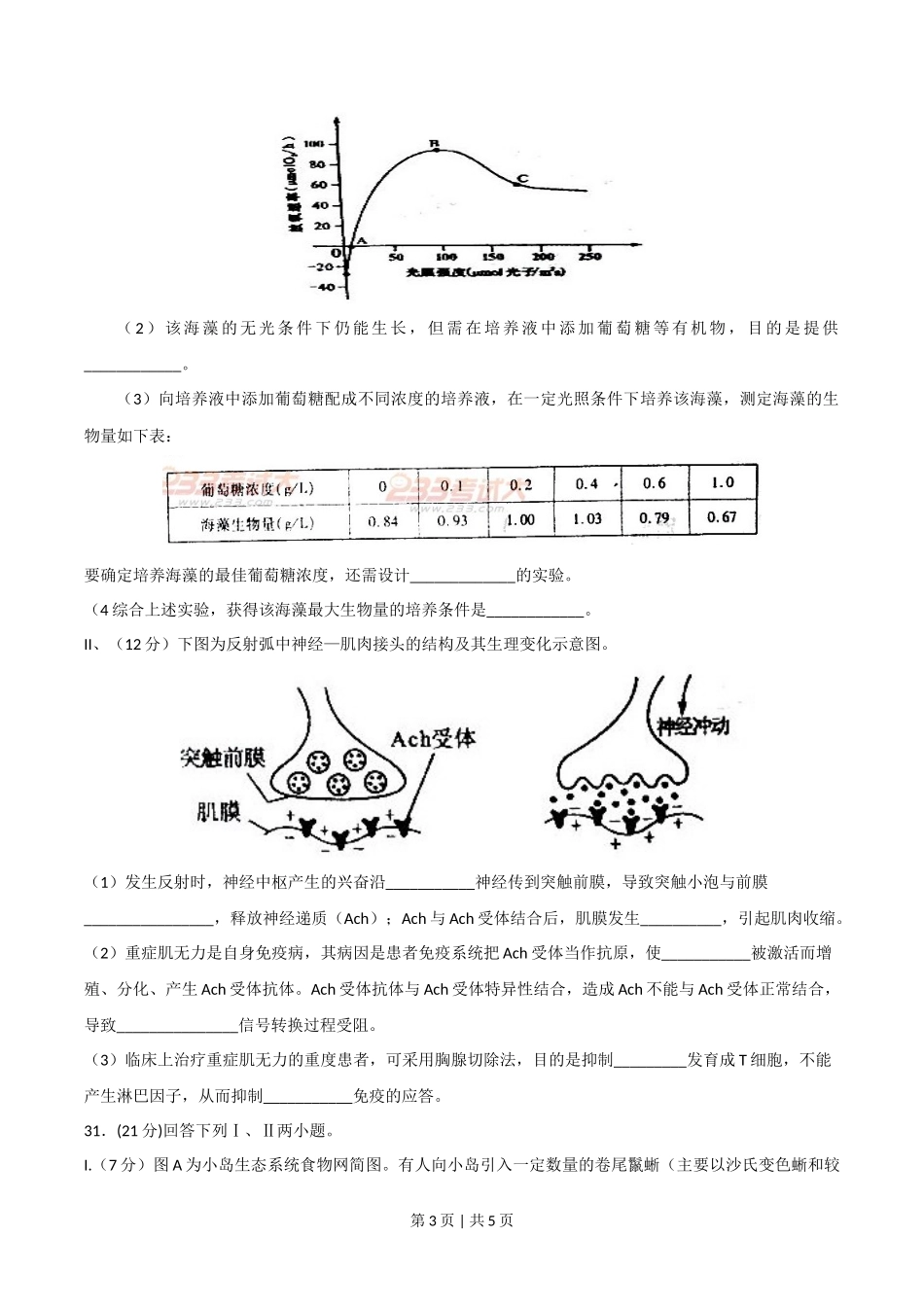 2011年高考生物试卷（四川）（空白卷）_第3页