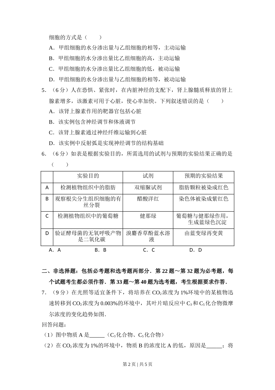 2011年高考生物试卷（新课标）（空白卷）_第2页