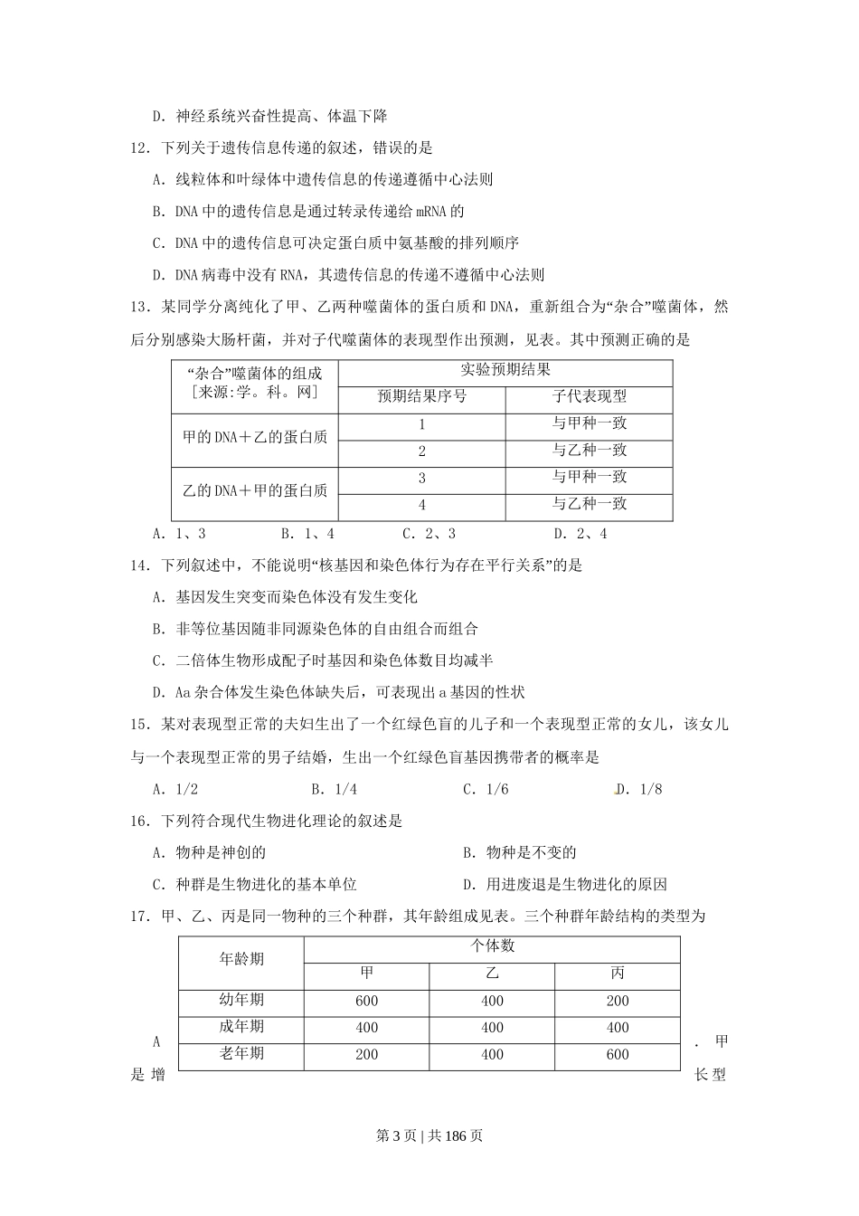 2010年高考生物试卷（海南）（解析卷）_第3页