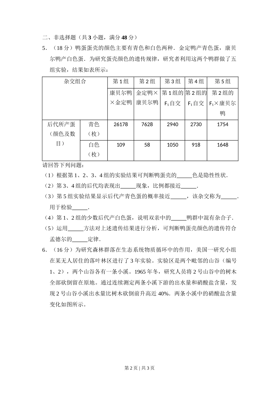 2009年高考生物试卷（北京）（空白卷）_第2页