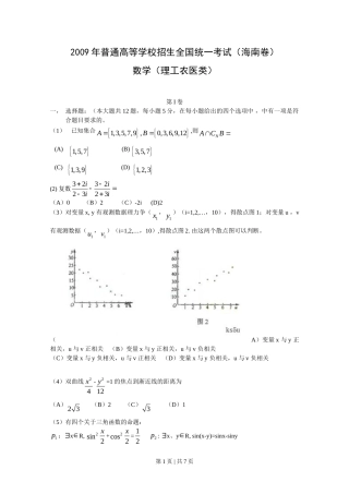 2009年高考数学试卷（理）（新课标）（海南宁夏）（空白卷）