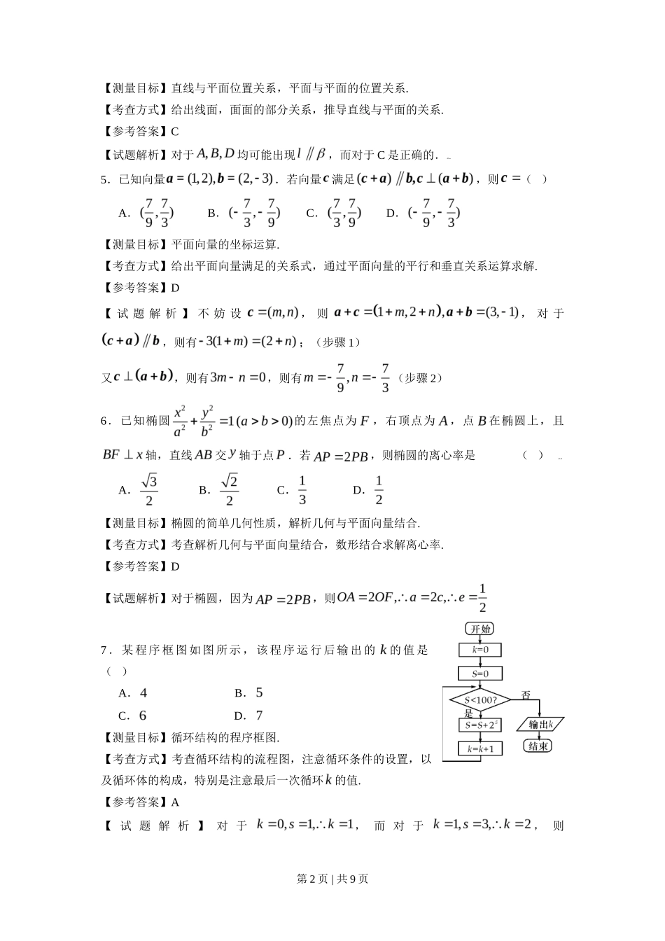 2009年高考数学试卷（文）（浙江）（解析卷）_第2页