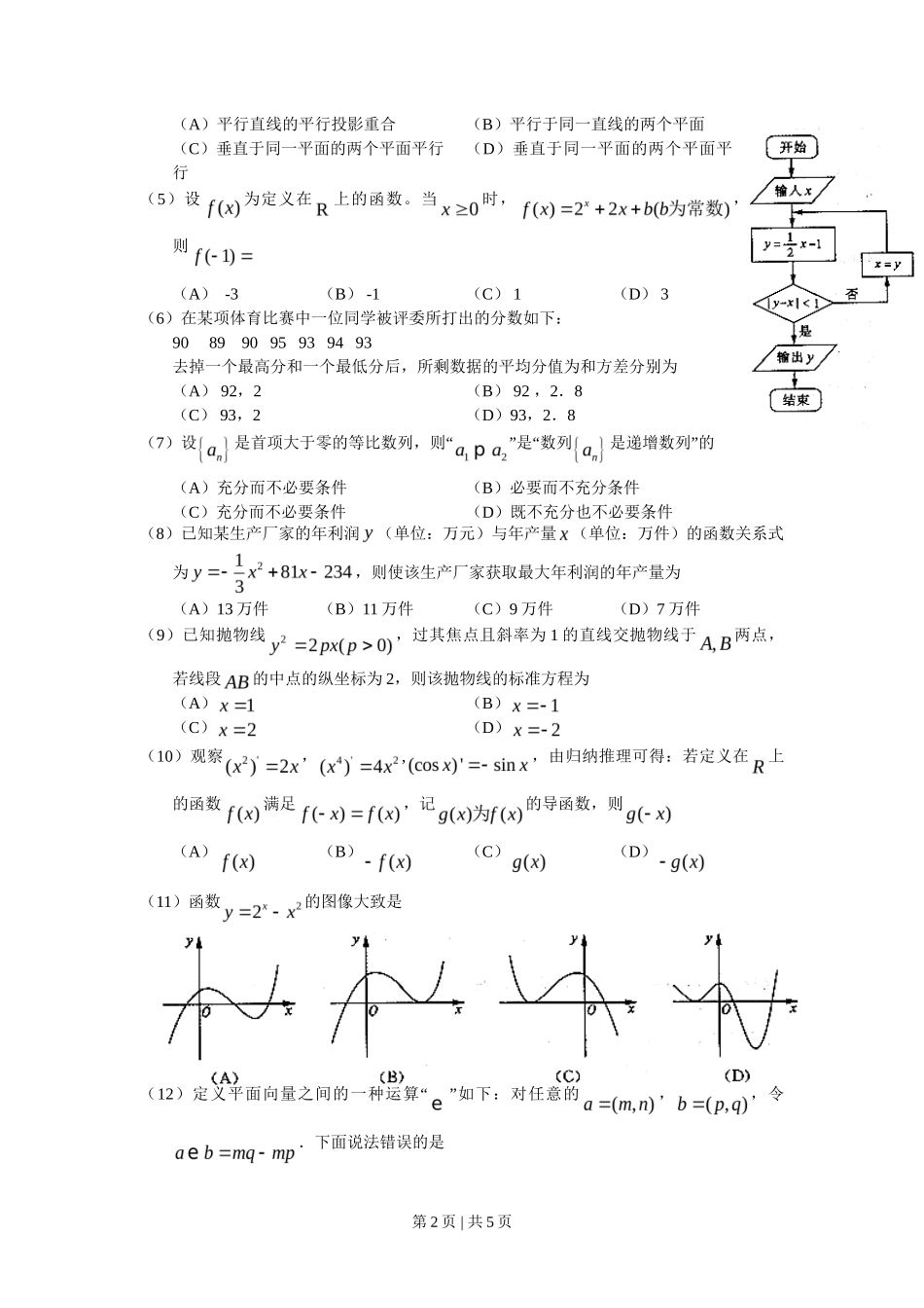 2010年高考数学试卷（文）（山东）（空白卷）_第2页