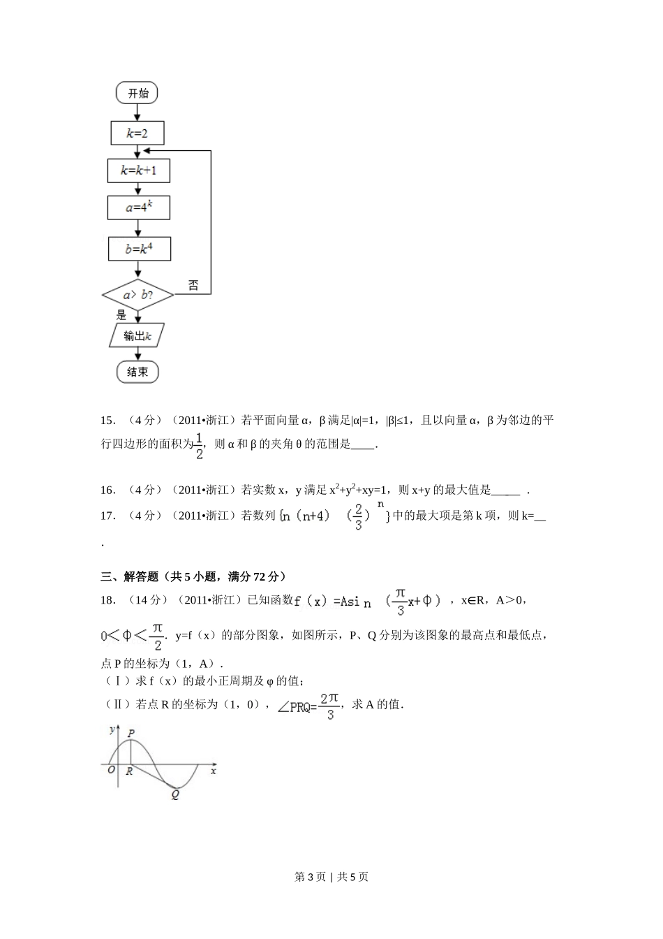 2011年高考数学试卷（文）（浙江）（空白卷）_第3页
