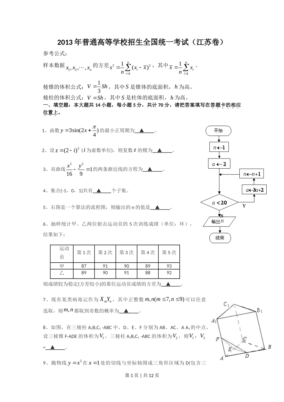 2013年高考数学试卷（江苏）（解析卷）_第1页