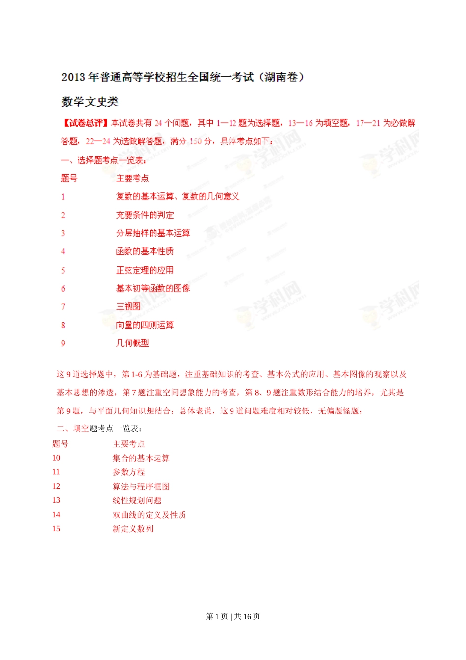 2013年高考数学试卷（文）（湖南）（解析卷）_第1页