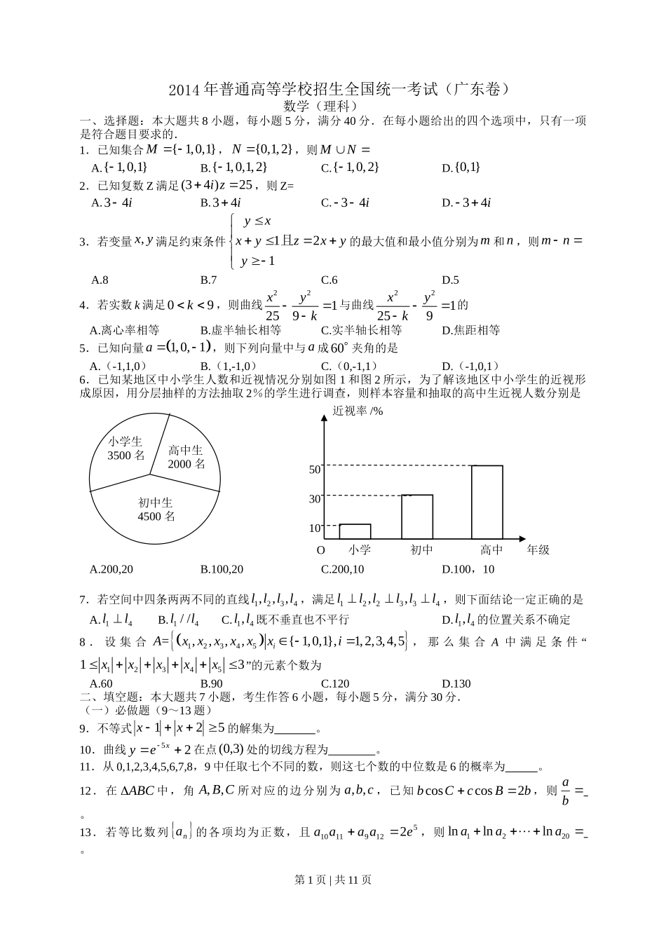 2014年高考数学试卷（理）（广东）（解析卷）_第1页