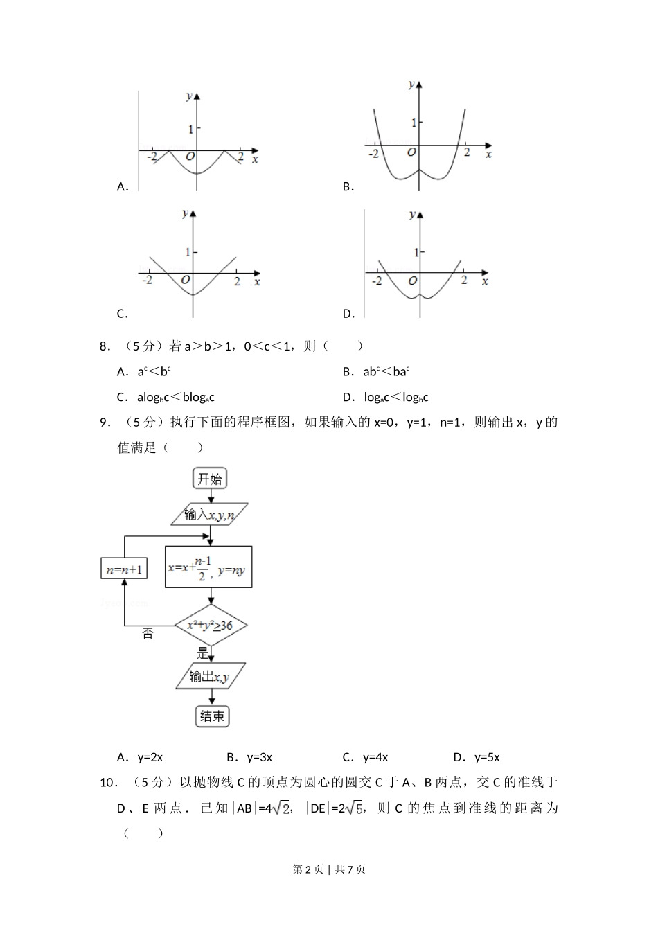 2016年高考数学试卷（理）（新课标Ⅰ）（空白卷）_第2页