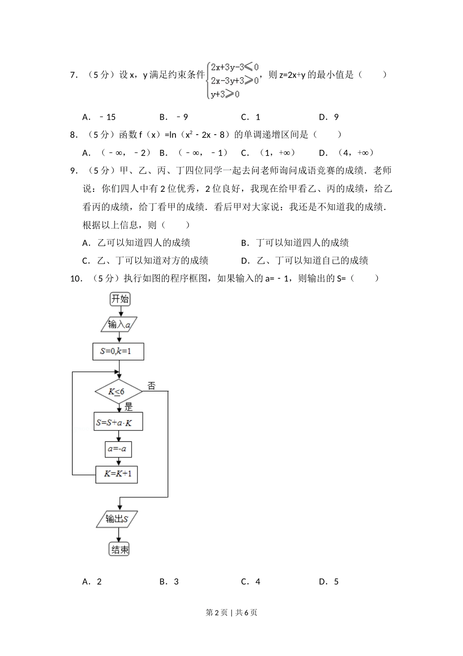 2017年高考数学试卷（文）（新课标Ⅱ）（空白卷）_第2页