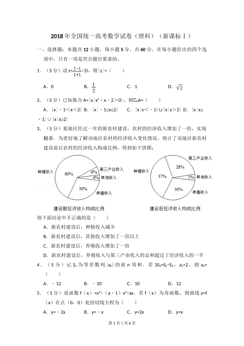 2018年高考数学试卷（理）（新课标Ⅰ）（空白卷）_第1页