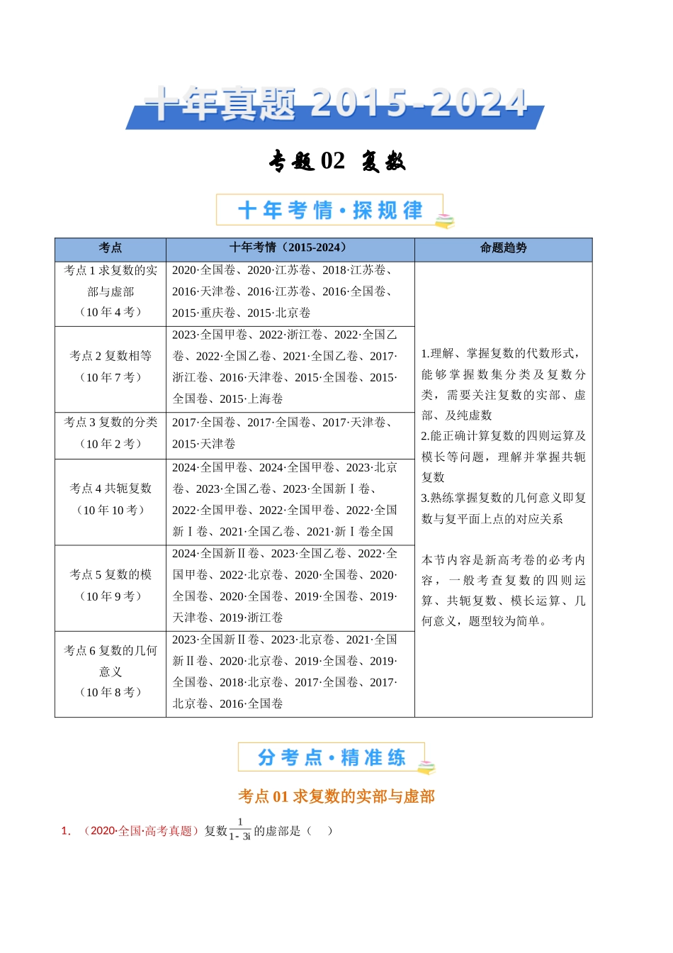 复数（学生卷）- 十年（专题-专题）高考真题数学分项汇编（全国通用）_第1页