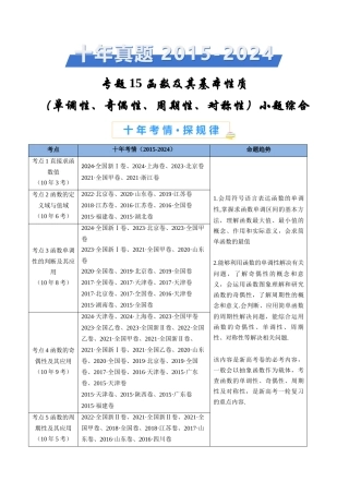 函数及其基本性质（单调性、奇偶性、周期性、对称性）小题综合（学生卷）- 十年（专题-专题）高考真题数学分项汇编（全国通用）