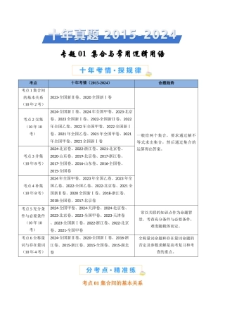 集合与常用逻辑用语（教师卷）- 十年（专题-专题）高考真题数学分项汇编（全国通用）