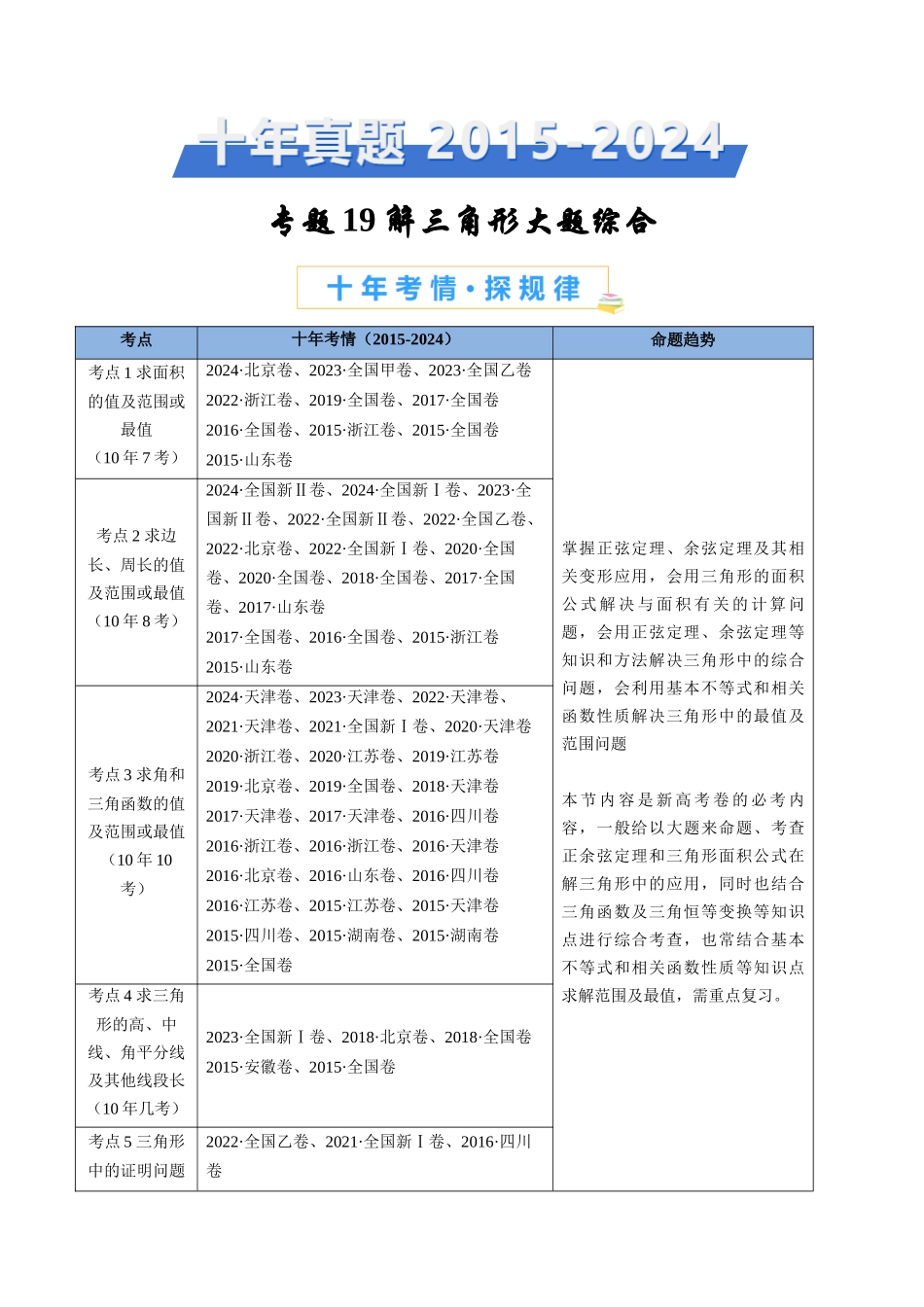 解三角形大题综合（教师卷）- 十年（专题-专题）高考真题数学分项汇编（全国通用）_第1页