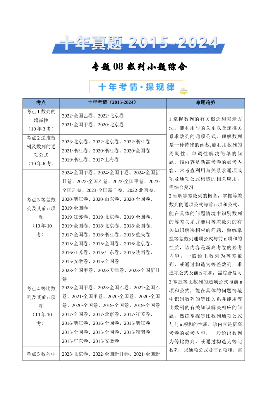 数列小题综合（教师卷）- 十年（专题-专题）高考真题数学分项汇编（全国通用）_第1页