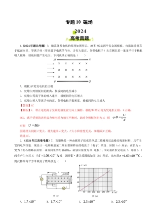 专题 磁场-2024年高考真题和模拟题物理分类汇编（教师卷） 