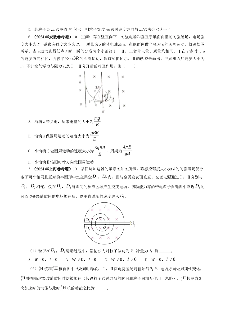 专题 磁场-2024年高考真题和模拟题物理分类汇编（学生卷） _第3页