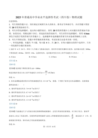 2025年高考物理试卷（四川卷）（解析卷）