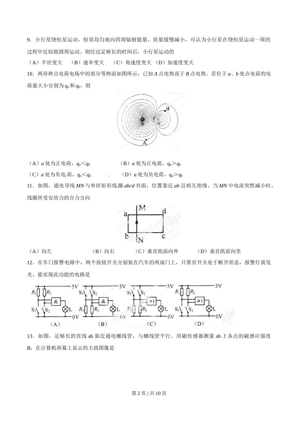 2013年高考物理试卷（上海）（空白卷）_第2页