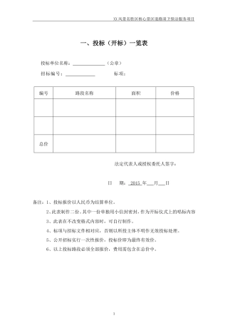 XX景区道路清卫保洁服务项目
