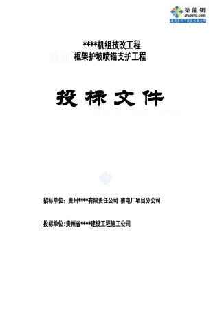 某机组技改工程框架护坡喷锚支护工程投标书