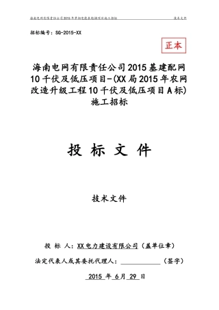 2015海南电网电力配网投标技术文件模板