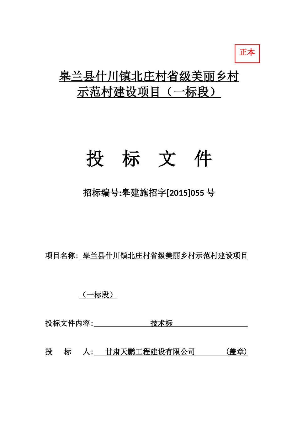 皋兰县水阜镇砂岗村省级美丽乡村示范村建设项目工程施工----技术标_第1页