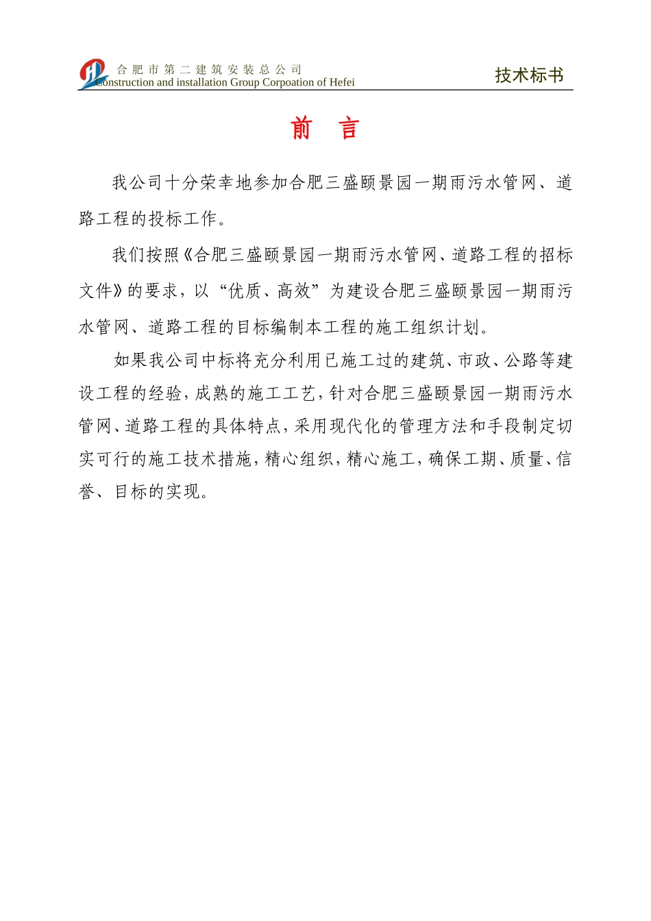 合肥盛大雨污水管网、道路技术标书_第1页