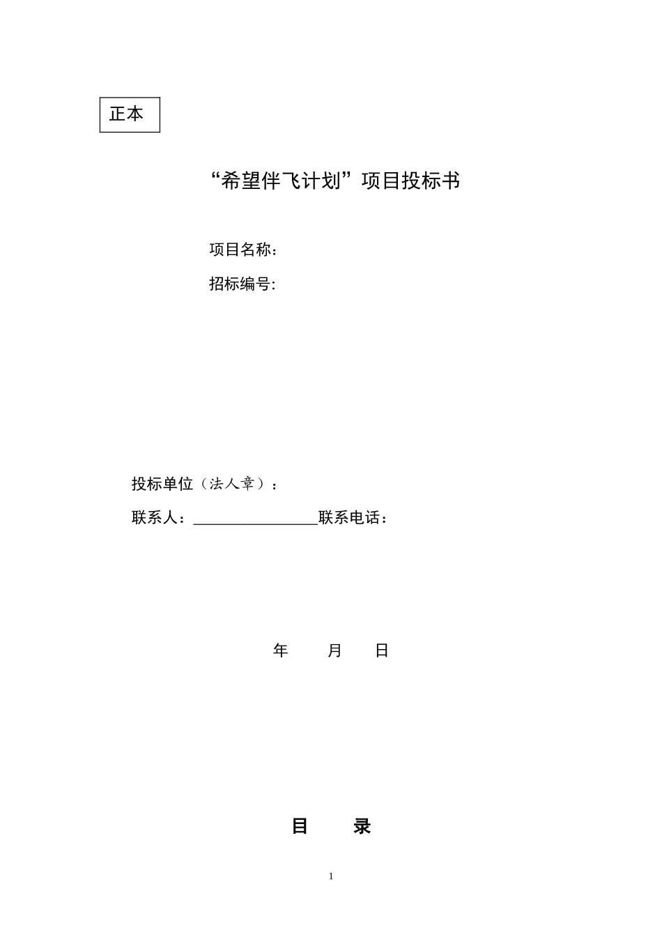 “希望伴飞计划”项目投标书_第1页