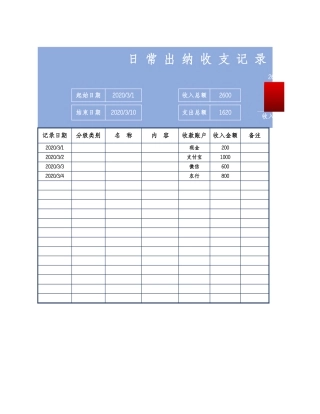 财务报表日常出纳收支记录表