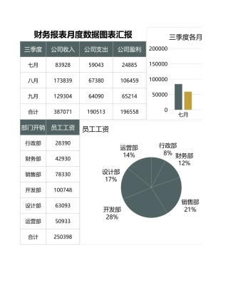 财务报表月度数据图表汇报