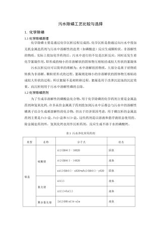 除磷工艺比较与选择