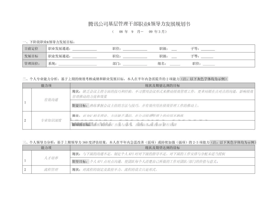 腾讯公司基层管理干部职业领导力发展规划书_第1页