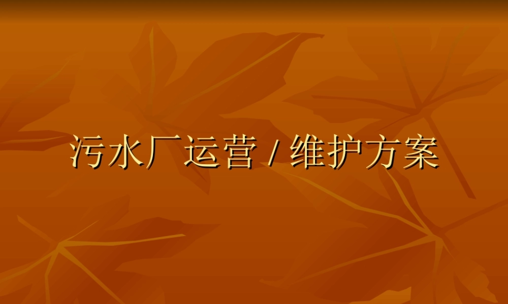 污水厂的运营与维护方案