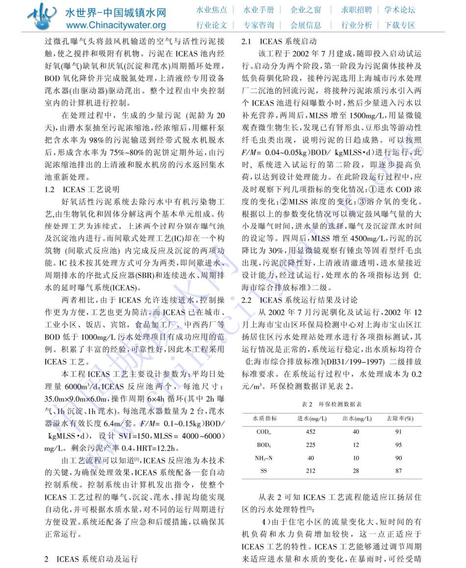 ICEAS工艺技术在住宅区污水处理中的应用_第2页