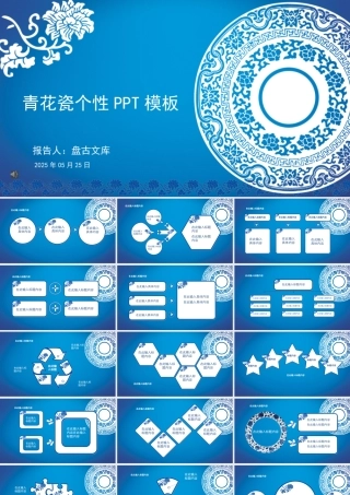 青花瓷古典中国风述职报告PPT模板