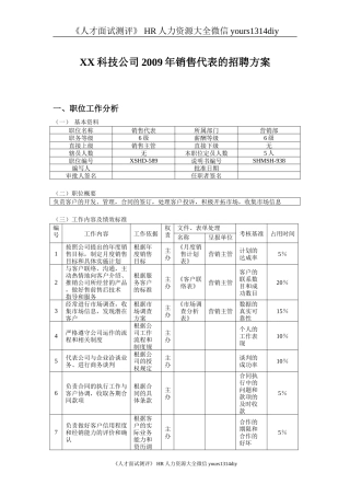 【实例】X科技公司销售代表招聘方案-8页