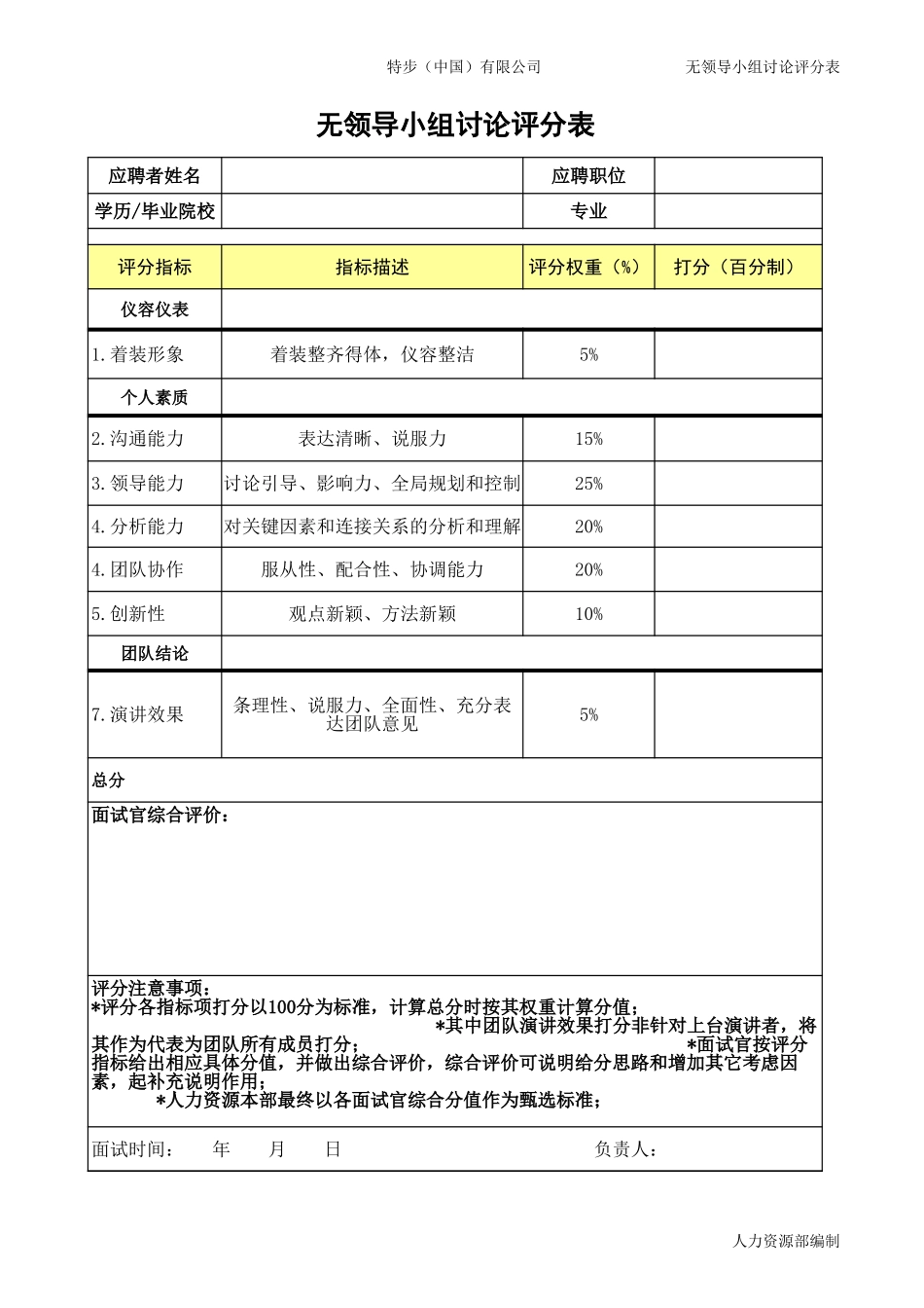 无领导小组讨论评分表_第1页