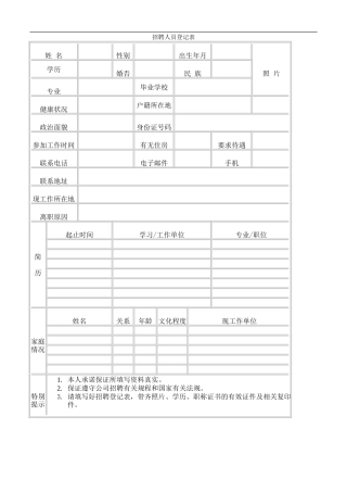 招聘人员登记表