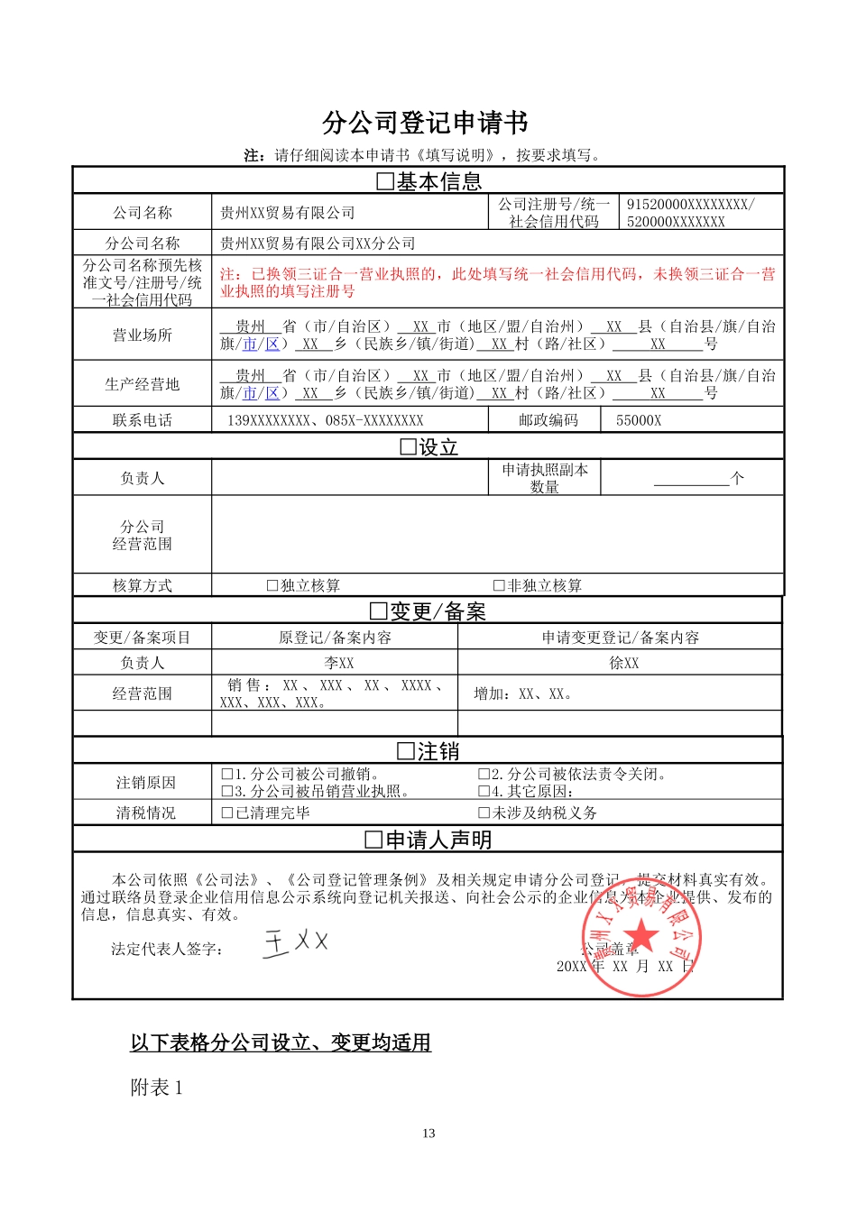 分公司设立、变更、注销(备案)申请书范本_第2页