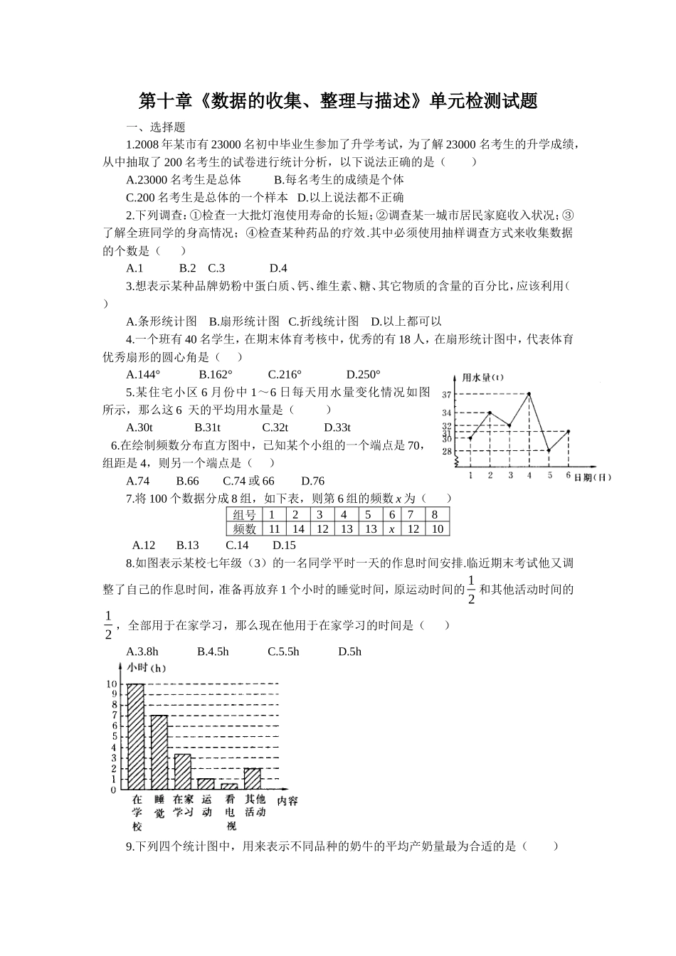 新人教（七下）第10章《数据的收集、整理与描述》水平测试2_第1页